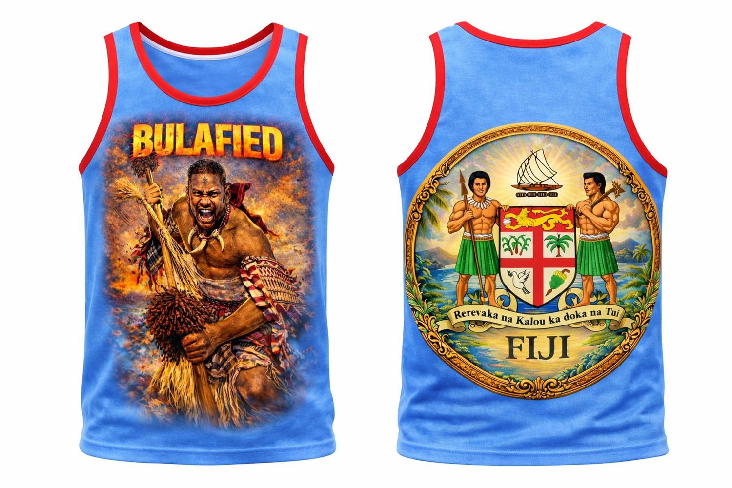 Light Blue Tank that reads Bulafied representing Fiji Island
