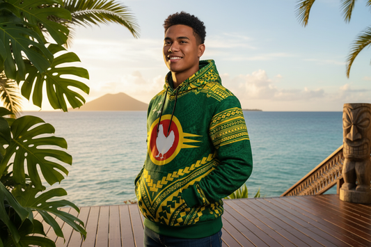 Manu'atele Hoodie in Pacific Islander-inspired setting